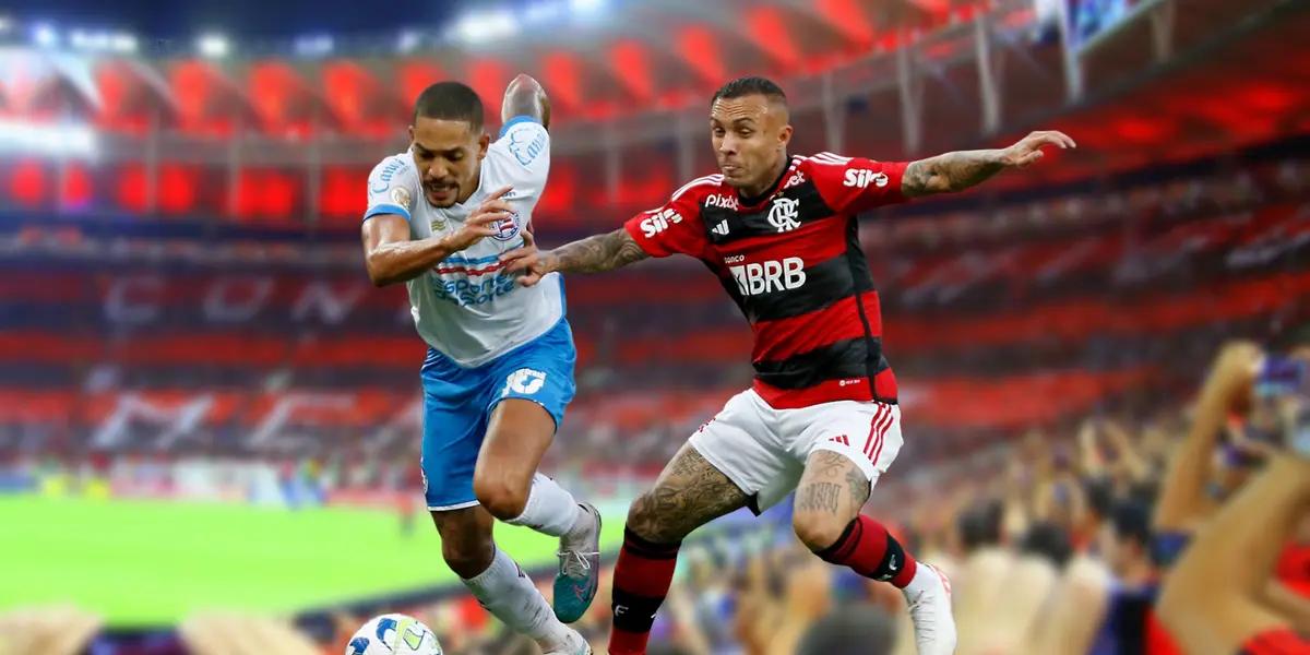 Jogadores de Bahia e Flamengo se enfrentando