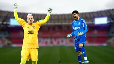 Diego Alves, ex-goleiro do Flamengo e o atual arqueiro do Mengão, Augustín Rossi