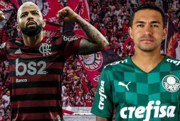 Gabigol com a camisa do Flamengo ao lado de Dudu, atacante do Palmeiras