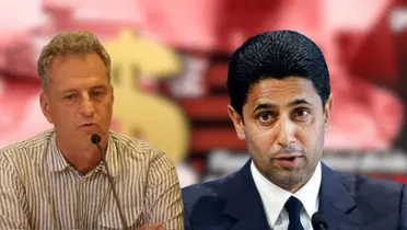 Rodolfo Landim, presidente do Flamengo e Nasser Al-Khelaïfi, presidente do PSG